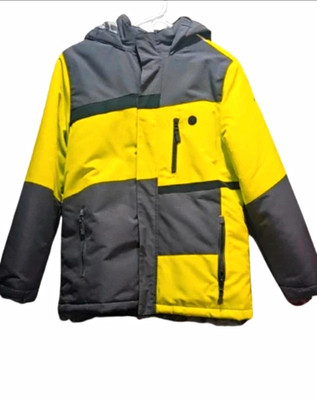Athletech Kids 14-16 Hooded Full Zip Fleece Jacket Yellow/Gray Colorblock