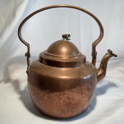 Early 19th Century Large Riveted Copper Gooseneck Tea Pot Kettle