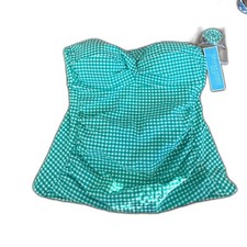 NWT Draper James Green Gingham Seersucker Twist Bandeaukini Tankini Top Size S