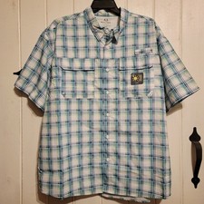 Realtree Mens Short Sleeve Fishing Guide Shirt Plaid White Blue Size 2XL