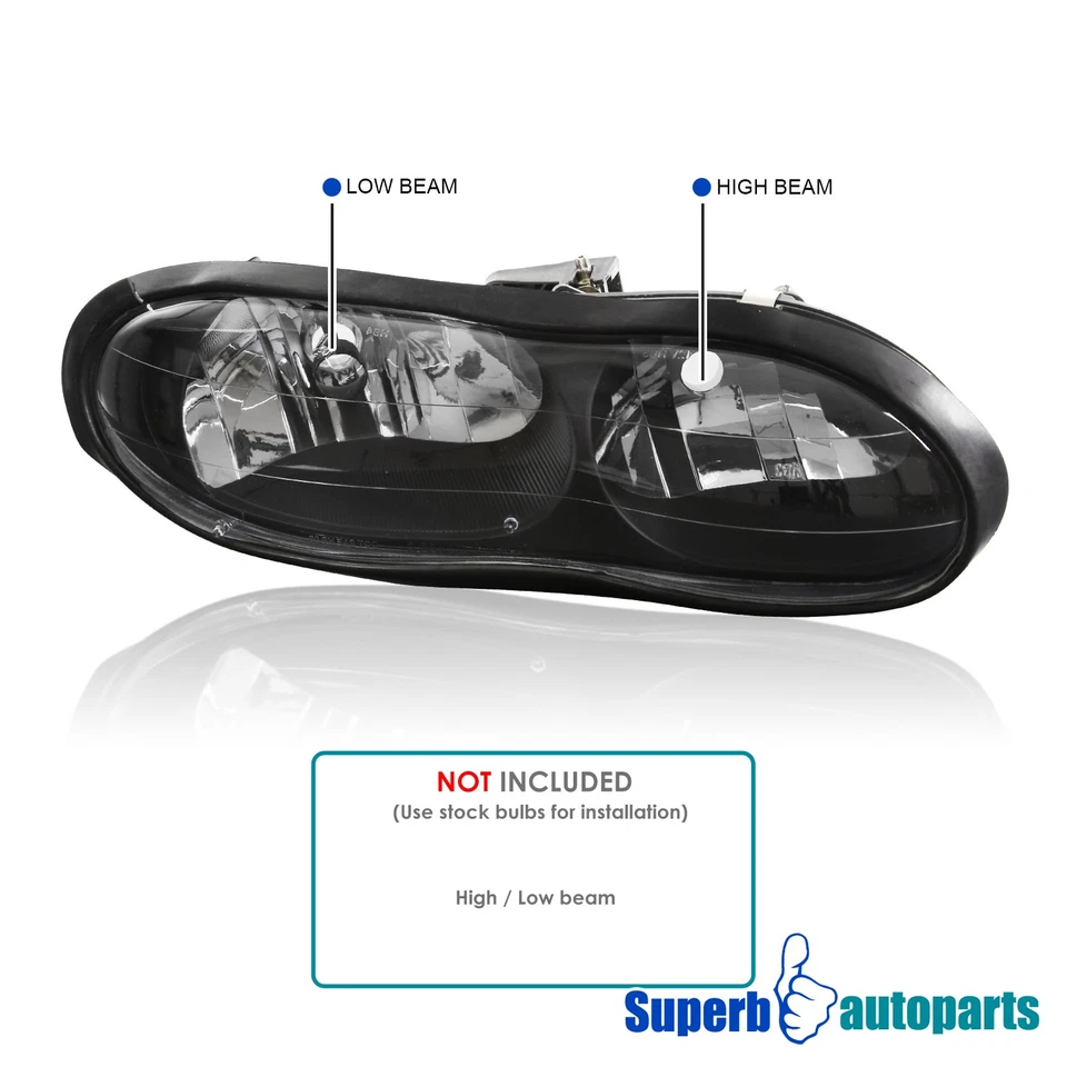 Fit 1998-2002 Chevy Chevrolet Camaro Base Z28 Z28 SS Black Headlights Pair 98-02 Foto 3 de 4