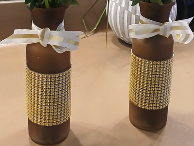 Artificial Fern Arrangement in Brown Flower Pots with Gold Accents, Set of 2