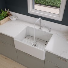 White 26" Contemporary Smooth Apron Fireclay Farmhouse Kitchen Sink