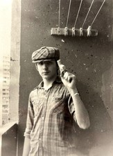 1950s Young Man Cap Gun Portrait Vintage Black White Photo