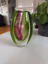 Rosenthal Glass Vase 1970 Drew Drop, Green & Purple