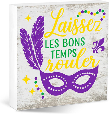 Laissez Les Bons Temps Rouler Mardi Gras Desk Decor Fat Tuesday Rustic Wooden Si