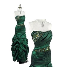 Green Strapless Beaded Satin Mermaid Evening Party Vintage 90s Luxury Prom Gowns
