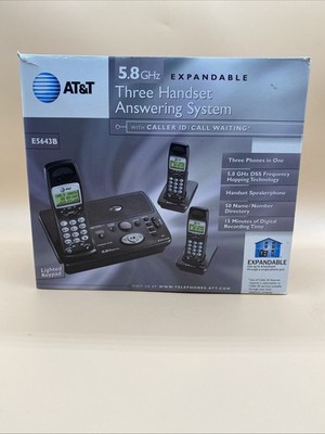 AT&T E5643B Cordless Phone System 3 Handset Answering Machine Open Box
