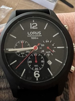 Lorus Chronograph Men's Quartz 100m Black Dial Silicone Strap 44mm Box