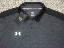 NWT Men's UNDER ARMOUR Loose Polo L HEATHER GRAY  BLACK w/UA Logo
