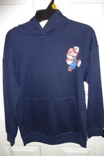 Super Mario Navy Blue Pullover Hoodie Boys Size L  10-12 , Nintendo NWT