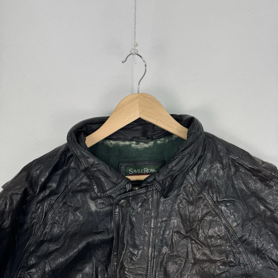 Savile Row Real Leather Bomber Jacket Full Zip Biker Motorcyle Military Mens L - Image 4 of 4