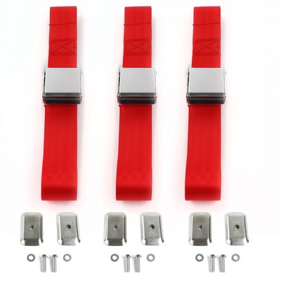 Ford 1957 - 1959 Airplane 2pt Red Lap Bench Seat Belt Kit w/ Bracketry - 3