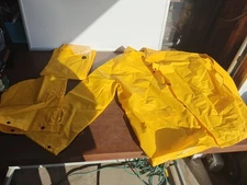 Vintage XL Nylon 3 PC Rain Bib Overalls & Jacket Hood Rain Suit Waterproof New!