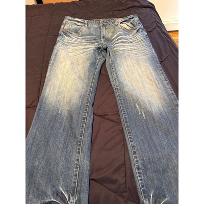 Level 7 Mens Straight Leg Jeans Blue Distressed Whiskered Y2K 36x30