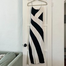 YMAYABA Paris black white diagonal stripe mod bodycon sleeveless maxi dress xs