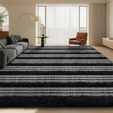 Grey Rugs Living Room 160x230cm, Striped Area Rug for Bedroom, Washable Rug Anti