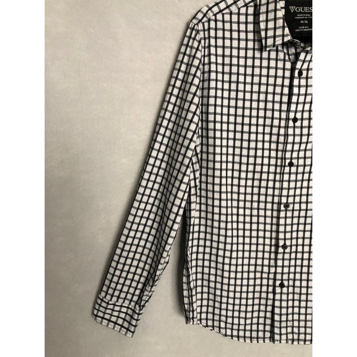 Camisa con botones GUESS para hombre calce medio ajustado manga larga a cuadros