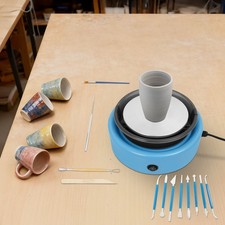 Mini Pottery Wheel Machine Adjustable Speed Pottery Machine Blue With Foot Pedal