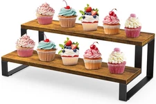 ELITEROO Display Risers Stand, 2 Tier Wooden Riser, Brown 