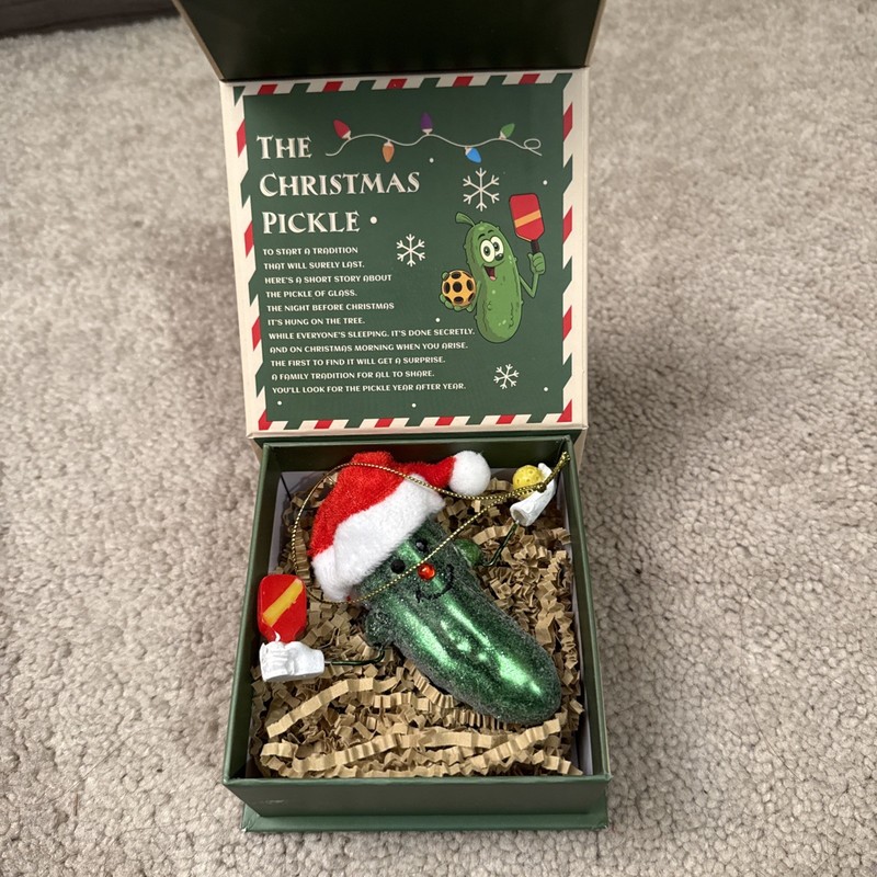 Christmas Pickleball Pickle Glass Ornament - Funny Pickleballer Ornament Boxed G