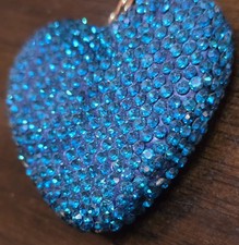 1 " Blue Heart 3D Shaped Key Chain Ring Crystal Bling Bling Rhinestone Charm