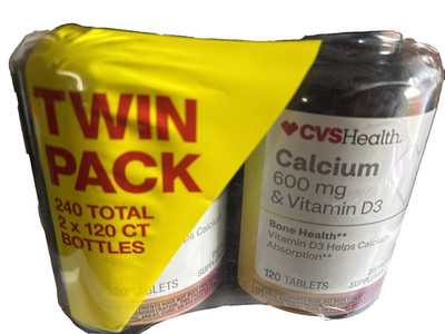 CVS Brand Calcium 600mg & Vitamin D3 Twin Pack 240 Tablets Total