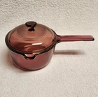 Vintage Corning Ware Visions Cranberry Sauce Pan Lid Spout 1 Liter w Pyrex Lid