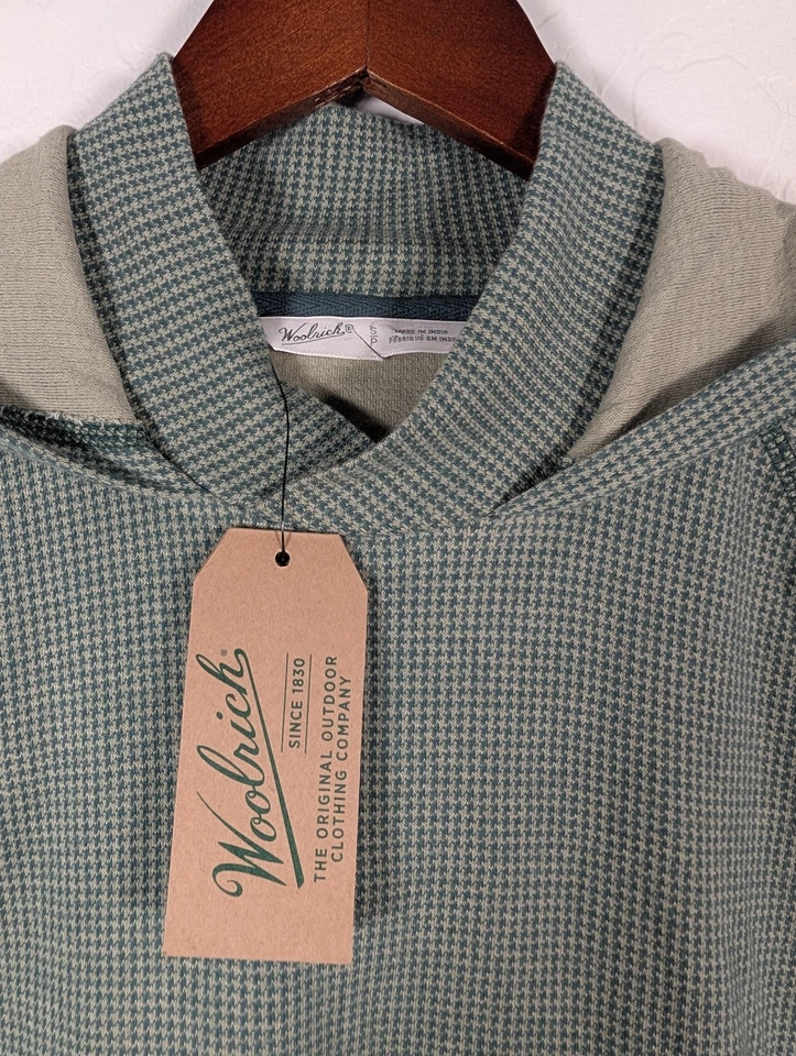 Sudadera con Capucha Woolrich Canoe Run Para Mujer Pequeña Verde Azul Pata de Gallo Pullover Nuevas Etiquetas Foto 3 de 4