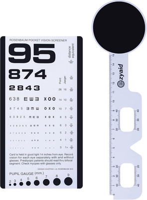 Rosenbaum Pocket Eye Chart with PD Ruler and Eye Occluder, Eye Test Chart Combo
