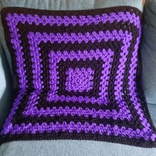 Handmade Crocheted Baby Blanket 26" x 26" Stroller Car Seat Purple Black Square