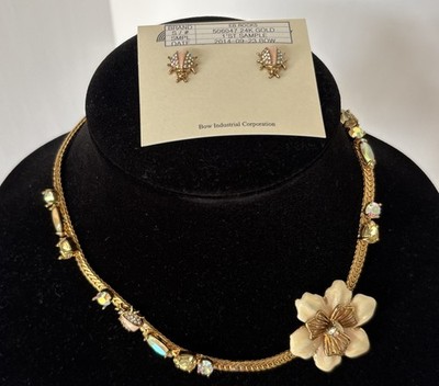 ERICKSON BEAMON ROCKS Necklace (damage Noted) & Earrings w/ Beetles & Crystals