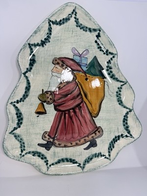 ZRIKE Yuletide 17  Santa Platter Hand Painted Christmas Tree Shape Italy Plate
