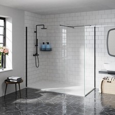 Walk In Shower Enclosure Wet Room 8mm Screen Black Frame Glass Panel & Tray