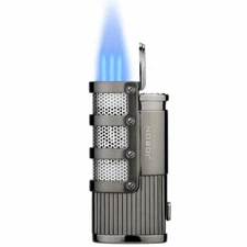 JOBON Premium Triple Jet Flame Refillable Butane Torch Gun Metal Color