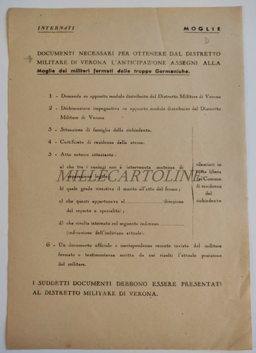 RSI FASCHISMUS - Militärbezirk Verona, internierte Militärfrauenschecks - Bild 1 von 2