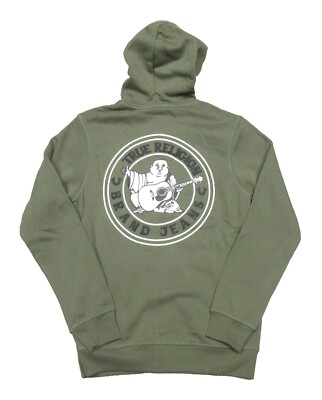 True Religion Men's Kalamata Green Buddha Logo Seal Fleece Lined Full Zip  Hoodie