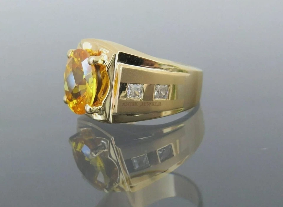 Anillo de oro amarillo de 22 quilates con piedras preciosas de citrino natural para hombre 38467 Foto 2 de 3