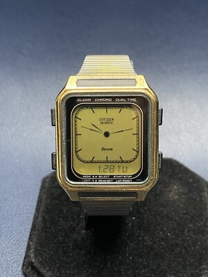 Vintage Citizen 9560-083580 Seven Gold tone Quartz Digital Watch - Working