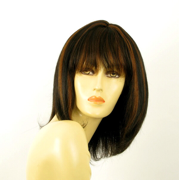 Perruque cheveux naturels anti-irritation couleur noire et cuivre intense modèle ISA 1b30