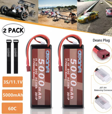 NEW Awanfi 5000Mah 60C 11.1V 3S Hardcase Lipo W Deans Connector Set Of 2