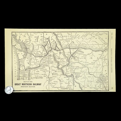 #ad Vintage GREAT NORTHERN Railway Map North Dakota Eastern Minnesota Old Antique $14.36