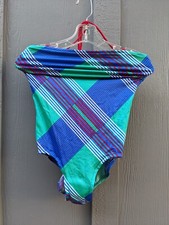 70s 80s Vtg ROSE MARIE REID blue One-Piece plaid swimsuit swim tank Sz 8 10
