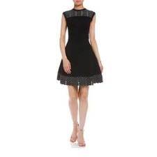TED BAKER Tessai cut out stretch rib knit fit&flare full skirt skater dress 4 14