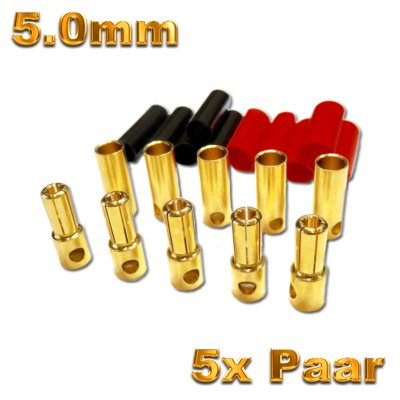 5 Paar T-Plug Stecker & Buchsen Inkl. Schrumpfschlauch – Hochstromfest Bis 50A, Vergoldete Kontakte Für Modellbau & Elektronik