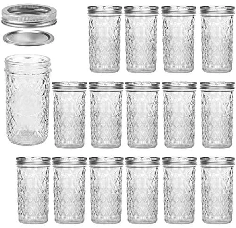 Mason Jars 12 OZ, Canning Jars Jelly Jars With Regular Lids, Ideal for Jam, H...