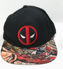 Marvel Deadpool Snapback Adjustable Hat Flat Bill Baseball Cap Black OSFM 115665