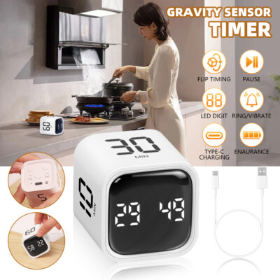 Digital Cube Timer Gravity Sensor Flip LCD Countdown Timer for Kitchen Cooking