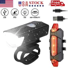 Bicycle Bike Cycling Headlight Head Light Front Rear Lamp USB Rechargeable LED 