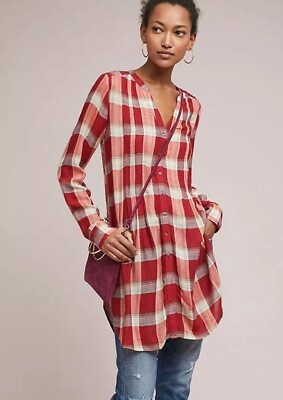 Preowned Anthropologie Akemi + Kin Lucie Plaid  Button Down Tunic Size L